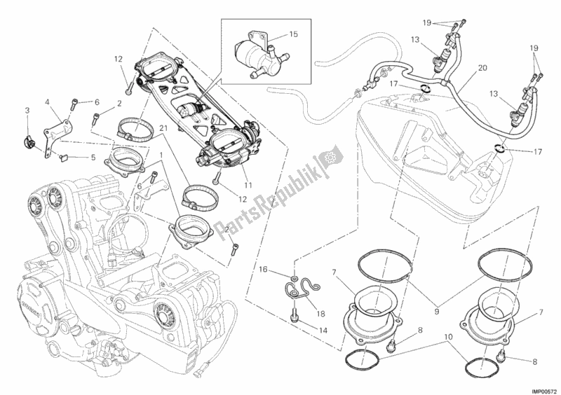 All parts for the Throttle Body of the Ducati Streetfighter USA 1100 2010